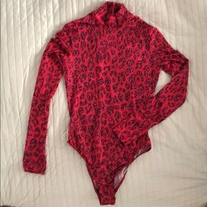 Topshop Electric Pink Amoeba Lycra bodysuit US4